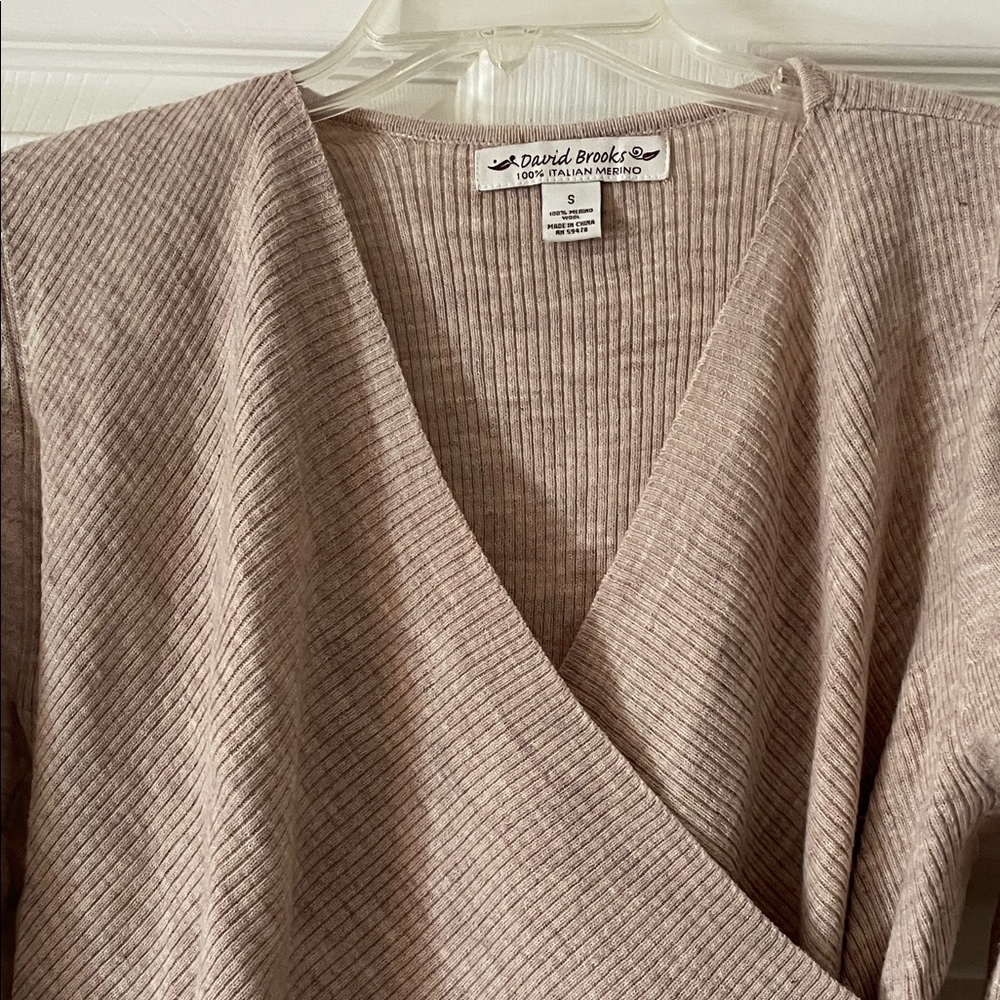David Brooks Women's Taupe Cardigan with Fringe - Picture 2 of 2